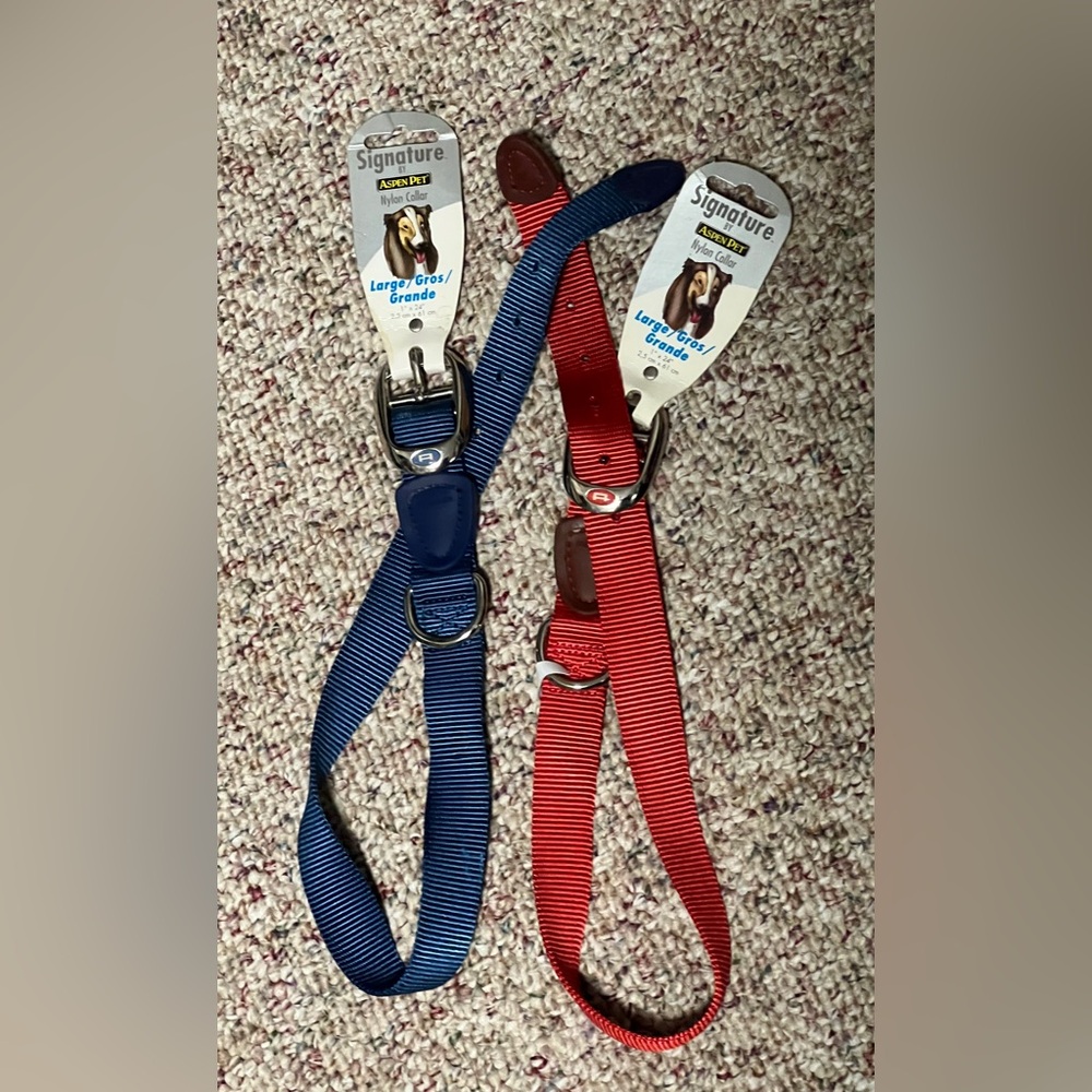 Aspen Pet Signature Nylon Dog Collars – Size Large – Red & Blue – Set of 2
